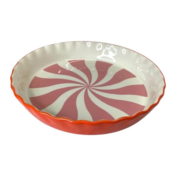 Potter's Studio Peppermint Swirl Christmas Pie Dish Baking Serving Plate Holiday - Picture 3 of 6